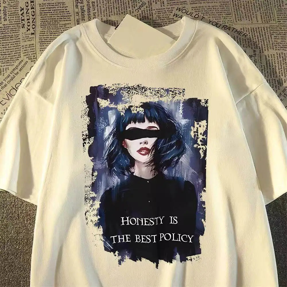 Oversized Vintage Portrait Graphic Cotton T-Shirt with Dark Streetwear Artwork