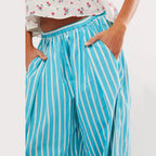 Women's Relaxed Striped Harem Pants with Elastic Waist and Casual Streetwear Fit