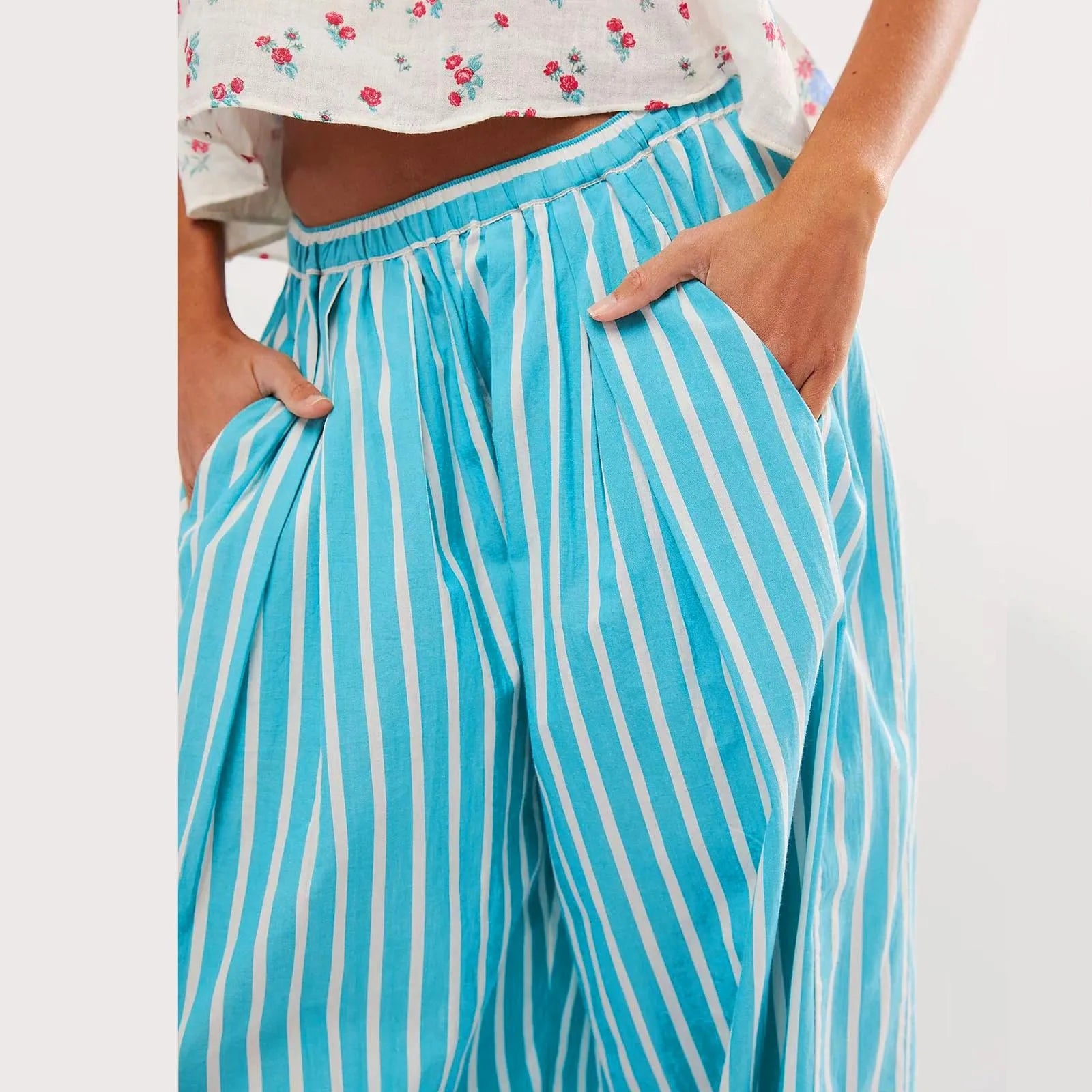 Women's Relaxed Striped Harem Pants with Elastic Waist and Casual Streetwear Fit