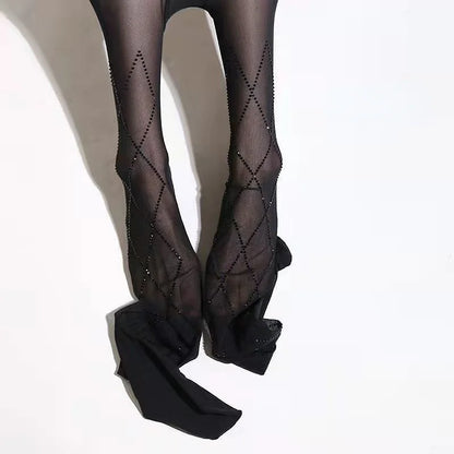 Rhinestone Fishnet Thigh High Tights Sparkling Mesh Alternative Legwear