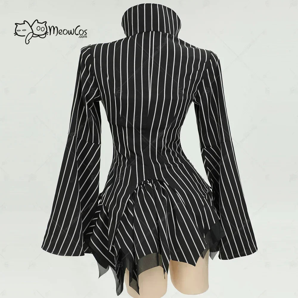 Women's Striped Corset Style Top and Layered Skirt Costume Set with Gloves