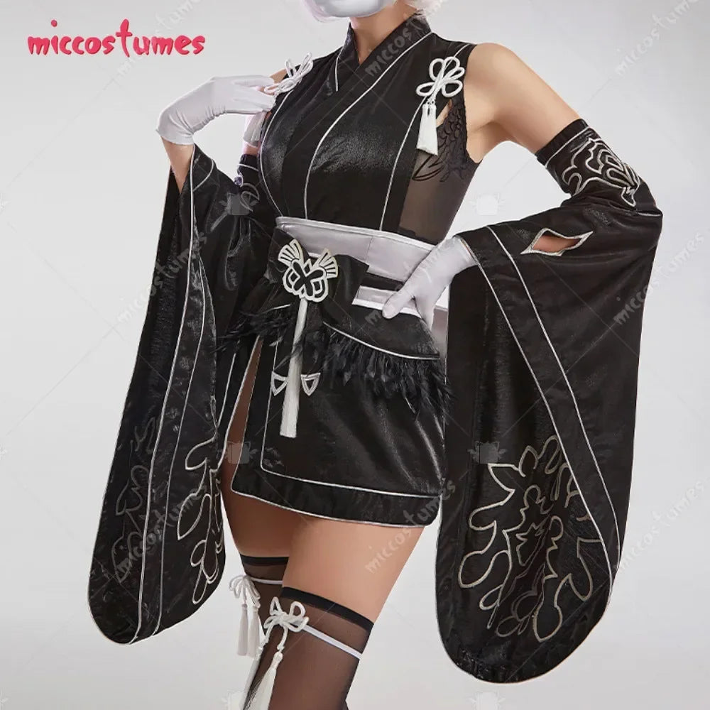 Women's Layered Kimono-Inspired Costume Set with Detached Sleeves, Headband and Matching Accessories