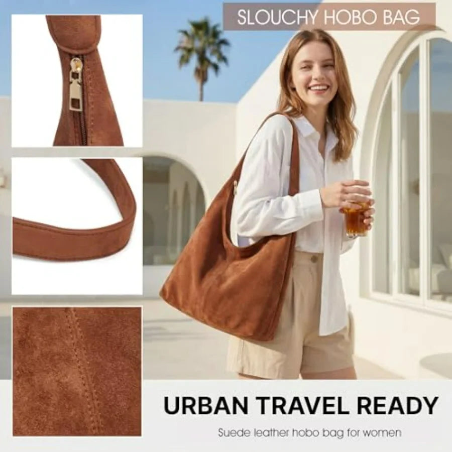 Soft Suede Style Crescent Hobo Bag with Relaxed Shoulder Carry Design