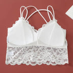 Floral Lace Longline Bralette and Coordinating Boyshort Set with Double Front Straps