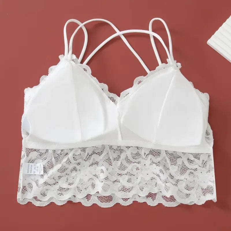 Floral Lace Longline Bralette and Coordinating Boyshort Set with Double Front Straps