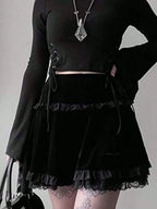 Velvet Lace Trim Mini Skirt Cross Detail Gothic Alternative Fashion Bottom