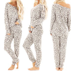 Relaxed-Fit Two-Piece Leopard Print Loungewear Set with Wide Neckline and Tapered Pants