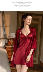 Elegant White Satin-Finish Slip Dress with Front Knot Detail and Side Slit