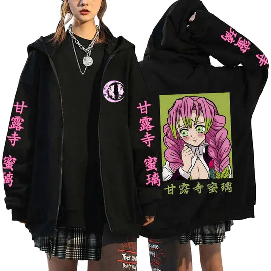 Retro Manga Zip Hoodie with Japanese Streetwear Design