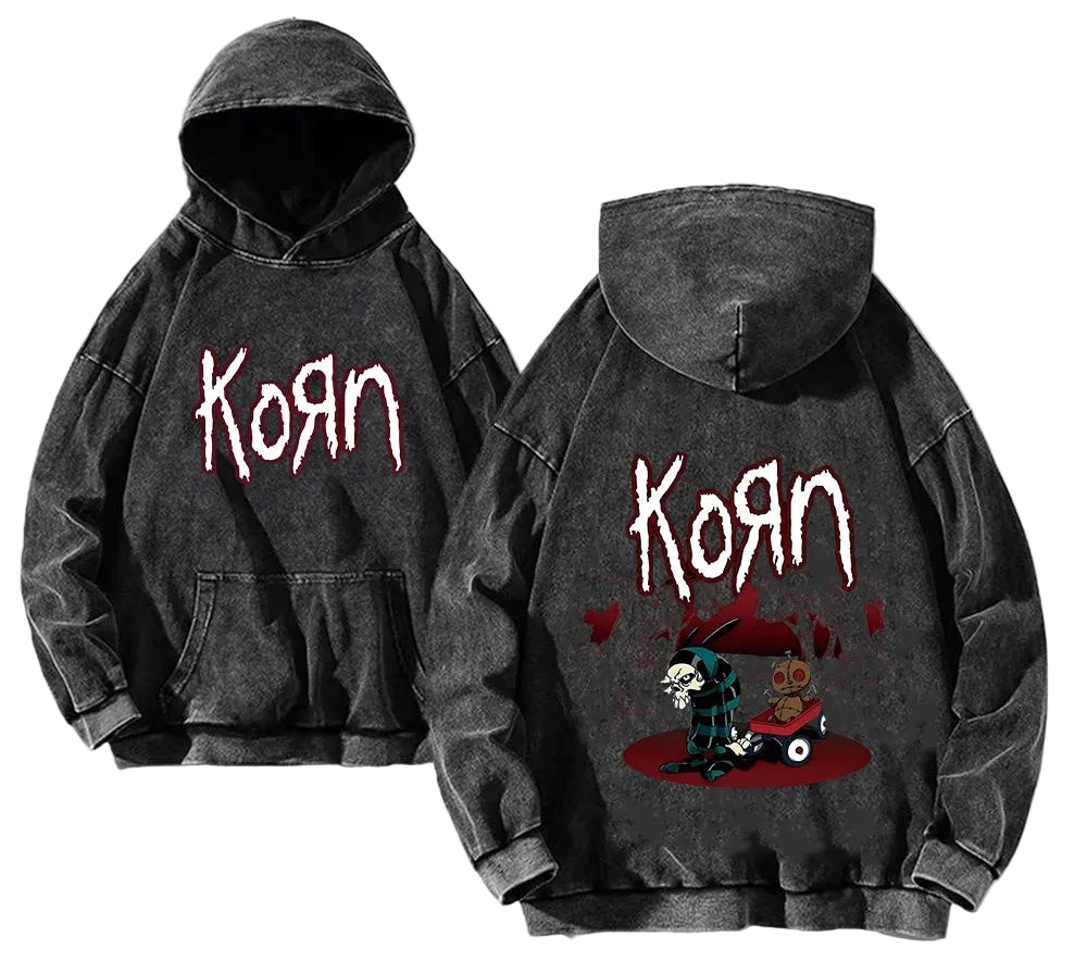 Vintage Washed Anime Streetwear Hoodie With Gothic Graphic Artwork