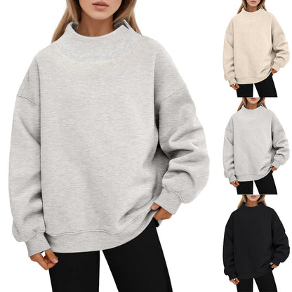 Women's Oversized Fleece Crew Neck Sweatshirt with Relaxed Fit for Everyday Comfort
