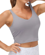 Longline Solid Black Sports Bra with Scoop Neckline and Medium Support