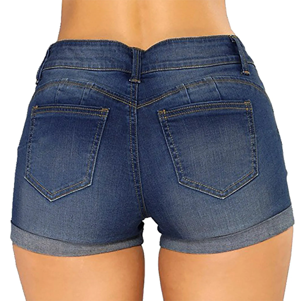 Women's High Waist Cotton Denim Shorts with Distressed Details and Classic Everyday Fit