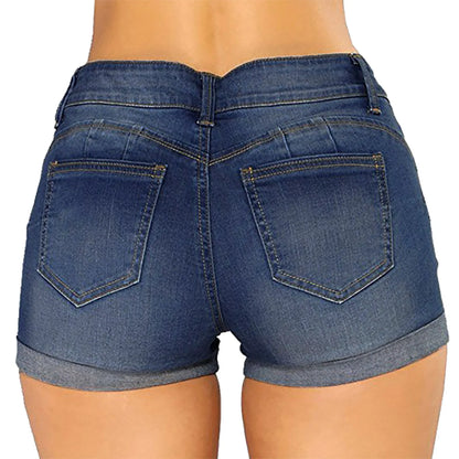 Women's High Waist Cotton Denim Shorts with Distressed Details and Classic Everyday Fit