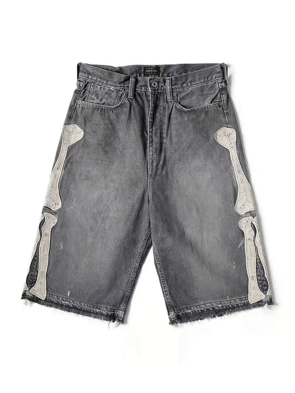 Men's Vintage Washed Denim Shorts with Relaxed Fit and Embroidered Streetwear Style