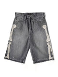 Men's Vintage Washed Denim Shorts with Relaxed Fit and Embroidered Streetwear Style