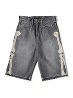 Men's Vintage Washed Denim Shorts with Relaxed Fit and Embroidered Streetwear Style