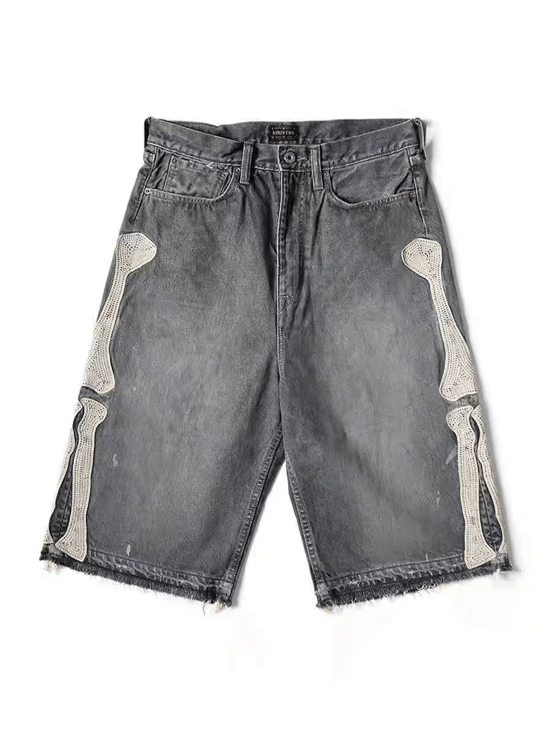 Men's Vintage Washed Denim Shorts with Relaxed Fit and Embroidered Streetwear Style