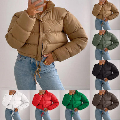 Women's Cropped Quilted Puffer Jacket with Relaxed Contemporary Winter Streetwear Style