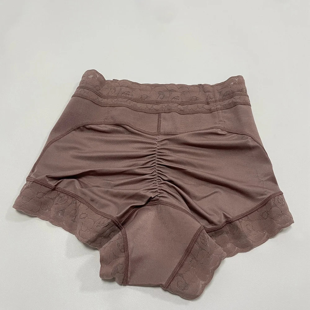 High-Waisted Contoured Shaping Shorts with Delicate Lace Trim and Center Back Ruching