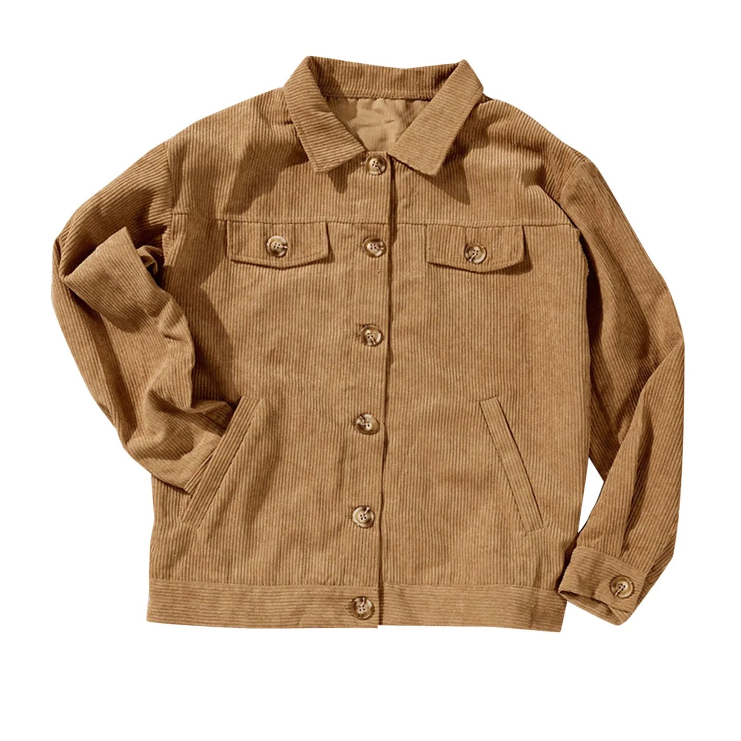 Women's Corduroy Textured Button-Up Jacket Relaxed Casual Streetwear Utility Overshirt