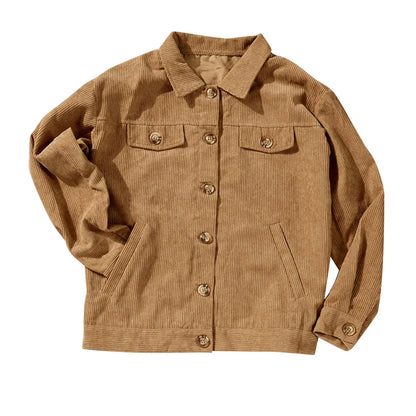 Women's Corduroy Textured Button-Up Jacket Relaxed Casual Streetwear Utility Overshirt