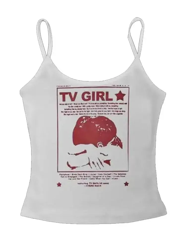 Graphic Print Spaghetti Strap Tank Top with Slim Fit Contemporary Streetwear Camisole Design