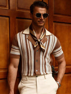 Men's Vertical Stripe Short Sleeve Knit Cardigan with Retro Summer Silhouette