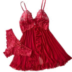 Romantic Red Sheer Mesh Babydoll Set with Embroidered Lace Cups