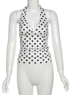 Polka Dot Halter Crop Top with V-Neck Slim Fit Streetwear Summer Style