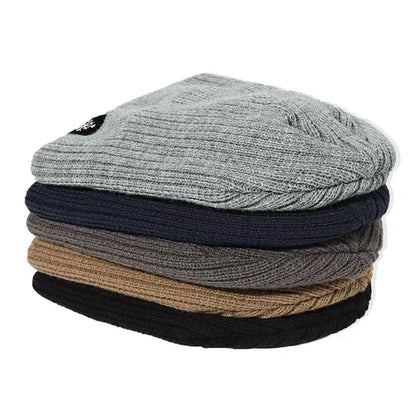 Thick Fleece Lined Cotton Knit Beanie with Ear Coverage for Outdoor Winter Streetwear Style