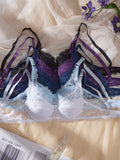 Five-Piece Unlined Floral Lace Underwire Bra Set with Scalloped Edging