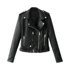 Women's Belted Faux Leather Moto Jacket with Asymmetrical Zip Streetwear Outerwear Style