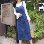 Denim Camisole Maxi Dress with Adjustable Straps and A-Line Silhouette