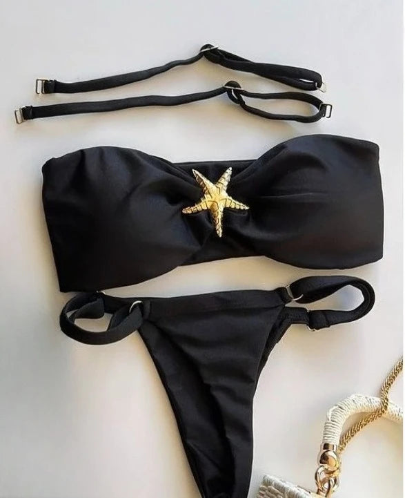 Fierce Mixed Animal Print Bandeau Bikini with Center O-Ring Hardware