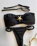 Fierce Mixed Animal Print Bandeau Bikini with Center O-Ring Hardware