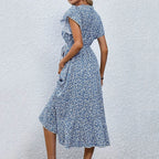 Printed Ruffle Hem Midi Dress with Relaxed A-Line Silhouette