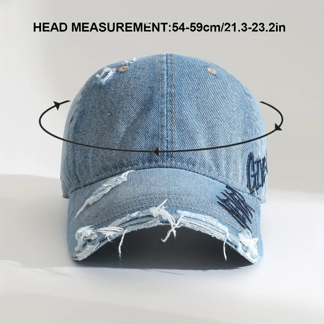 Vintage Distressed Baseball Cap Embroidered Curved Brim Casual Streetwear Fashion Hat