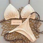 Contrast Leopard Strap Two-Piece Bikini with High-Cut Silhouette