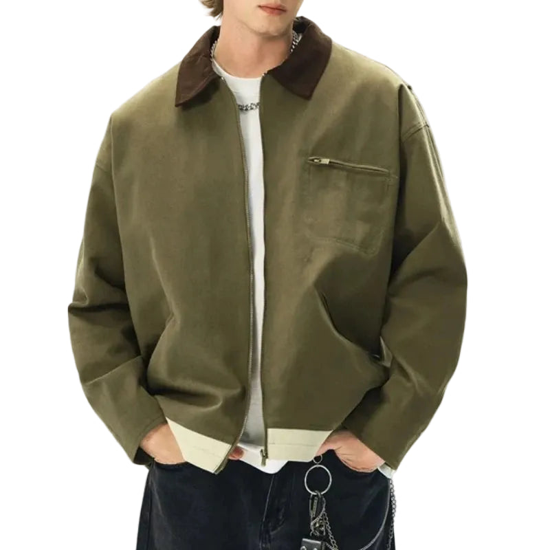 Men's Heavyweight Canvas Workwear Jacket with Utility Pocket Streetwear Design