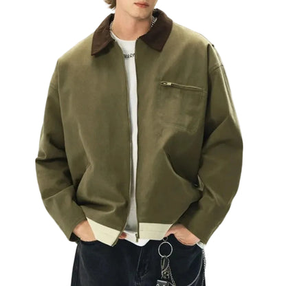 Men's Heavyweight Canvas Workwear Jacket with Utility Pocket Streetwear Design