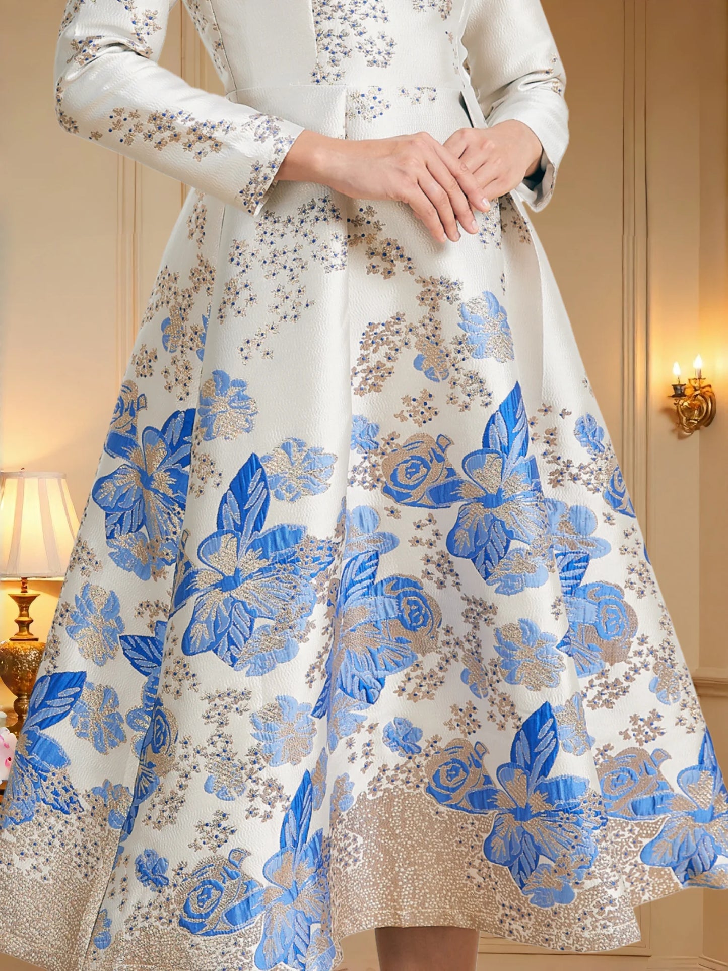 Elegant Embroidered Midi Dress with Soft Vintage Alternative Fashion Aesthetic