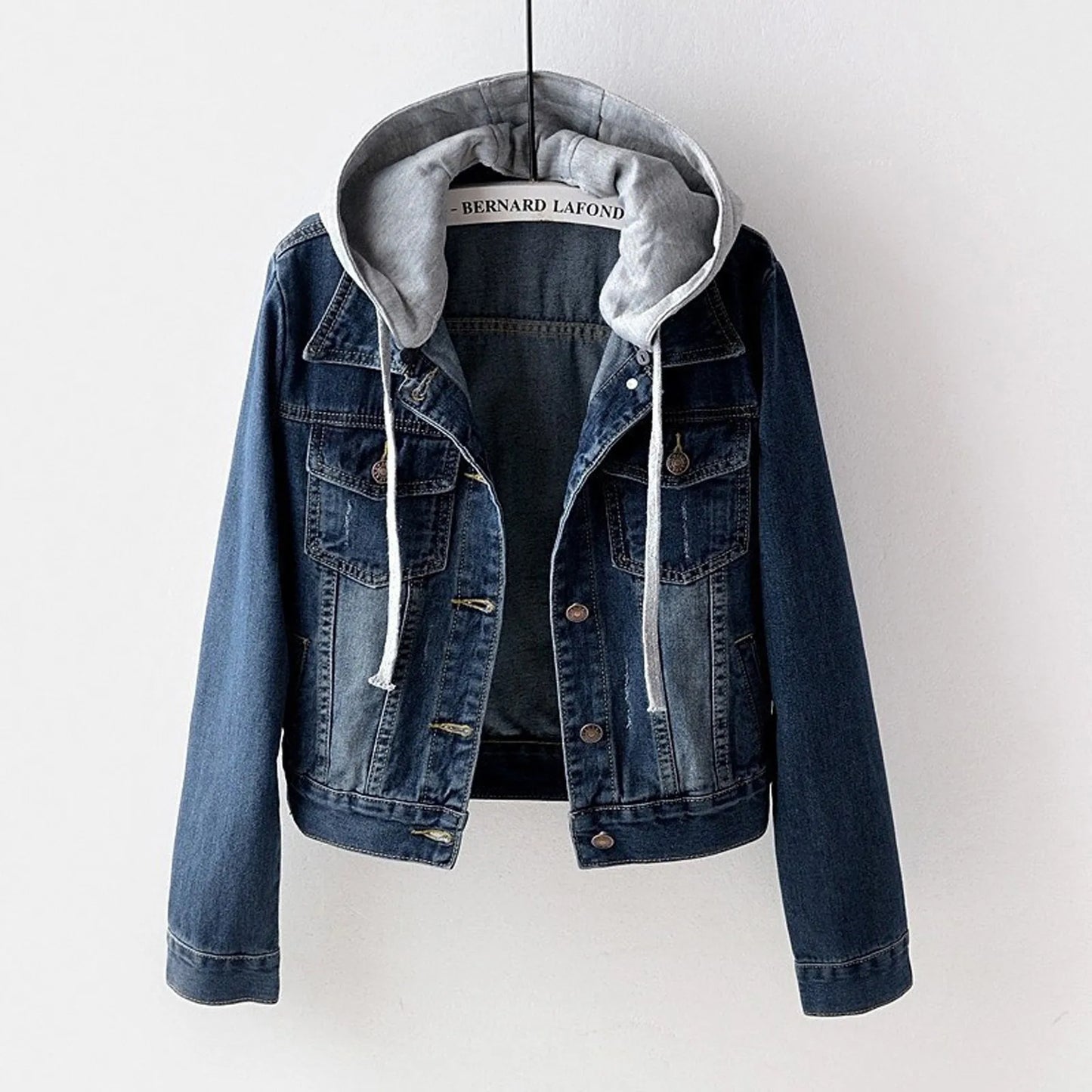Hooded Denim Style Cropped Jacket with Vintage Streetwear Inspired Design