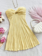 Strapless Pleated Mini Dress with Twist Front Detail A-Line Silhouette