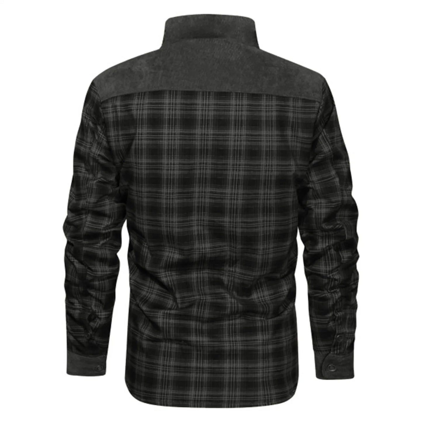 Men's Fleece-Lined Plaid Shirt Jacket with Utility Streetwear Styling