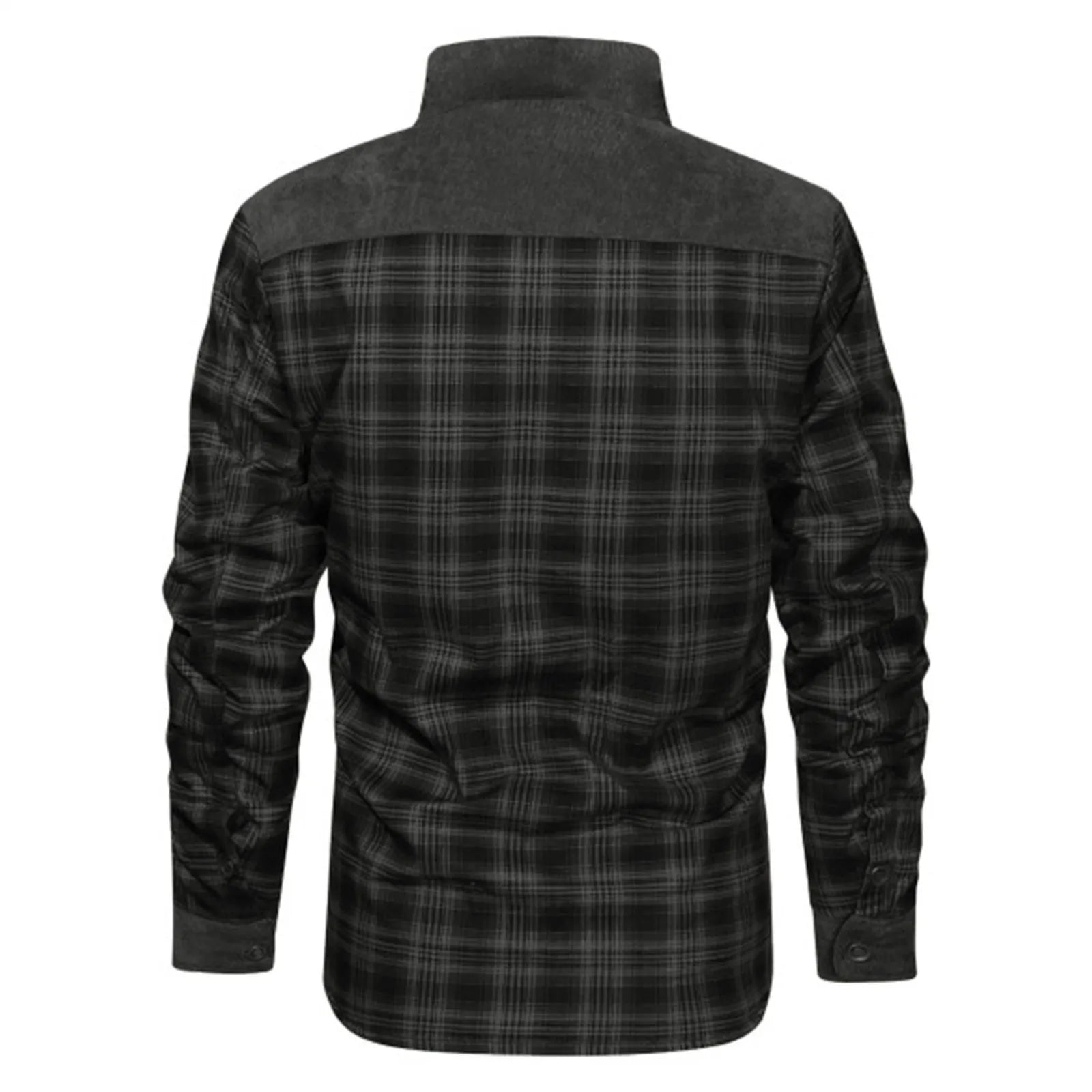 Men's Fleece-Lined Plaid Shirt Jacket with Utility Streetwear Styling