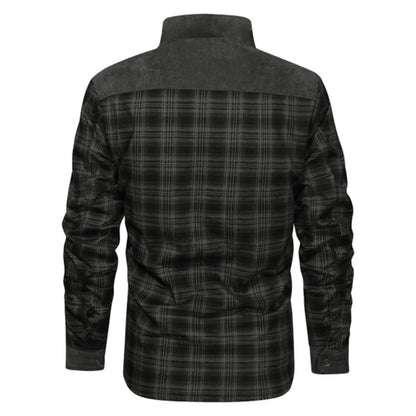 Men's Fleece-Lined Plaid Shirt Jacket with Utility Streetwear Styling