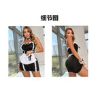 Playful Ruffled Maid-Inspired Roleplay Babydoll Dress with Choker