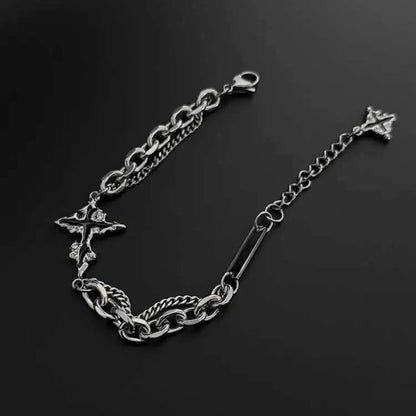 Gothic Cross Charm Layered Chain Bracelet for Punk and Alternative Styling