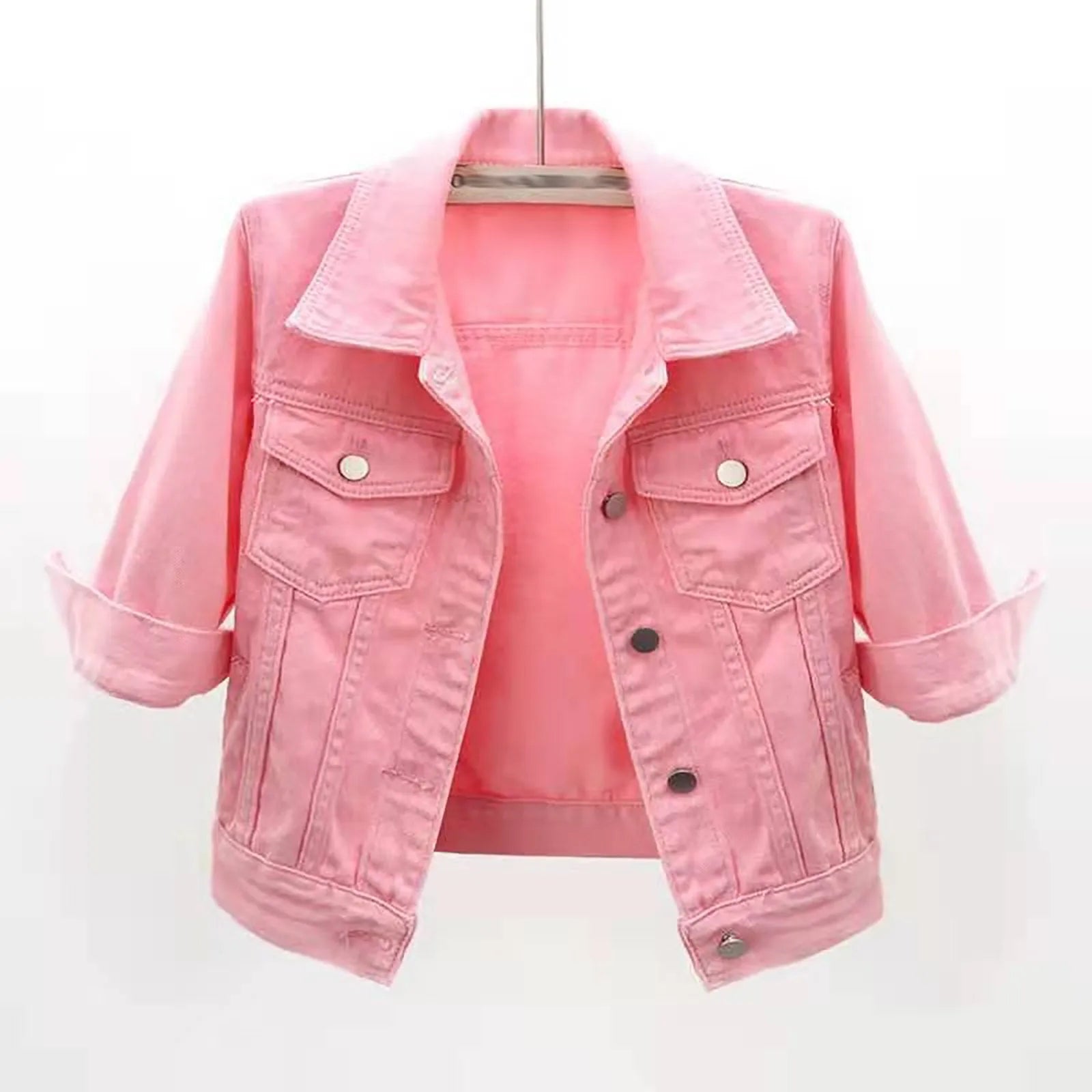 Cropped Denim Style Utility Jacket with Relaxed Streetwear Inspired Silhouette
